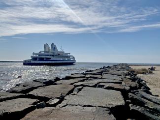 Cape May-Lewes Ferry departing the Cape May canal