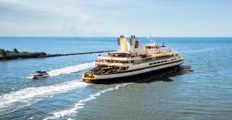 Arial view of the Cape May - Lewes Ferry on the water